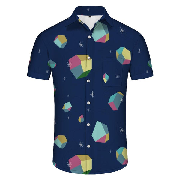 
Stone navy blue men's short sleeve shirt line casual button down shirt with pockets suitable for summer beach holiday party
                