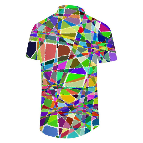 
Colorful geometric cool personalized hip-hop men's loose casual daily short-sleeved tropical Hawaiian lapel button-down shirt
                