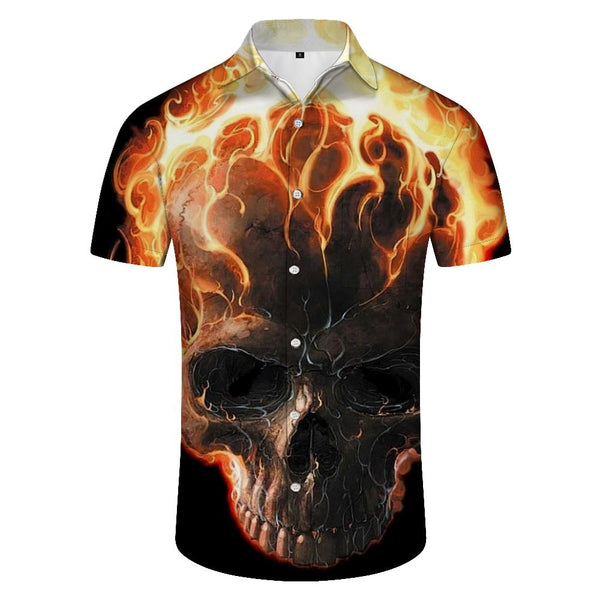 
Skull Short Sleeve Fashion Retro Punisher Skull Print Short Sleeve Summer Regular Button Casual Beach Shirt Tops
                