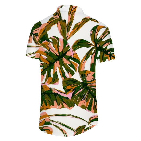 
Summer coconut tree vacation seaside fashion short-sleeved Hawaiian button-down lapel pocket casual men's simple short-sleeved shirt
                