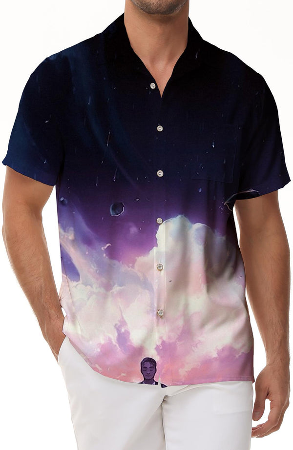 Anime Clouds New Fashion Trend Cool High Retro Collar Hawaiian Casual Shirt Short Sleeve