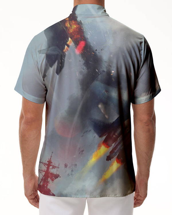 
Crashed Fighter Men's Hawaiian Shirt Airplane Short Sleeve Lapel Pocket Pocket Summer Shirt Beach Casual Trendy Bonfire Party
                