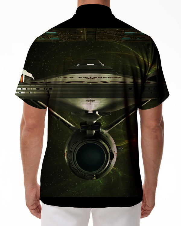 
Retro blue space war element planet and robot print short-sleeved shirt European version
                