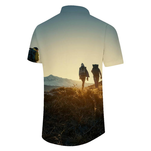 
Outdoor mountaineering 3d print pattern Hawaiian tropical button-down lapel pockets men's casual loose regular shirt tops
                