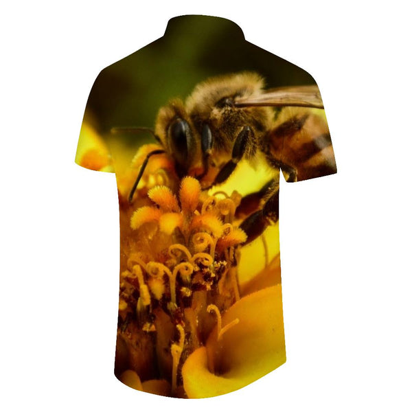 
Summer yellow bee collecting honey men's vacation travel short-sleeved shirt casual loose lapel short-sleeved shirt top polyester
                