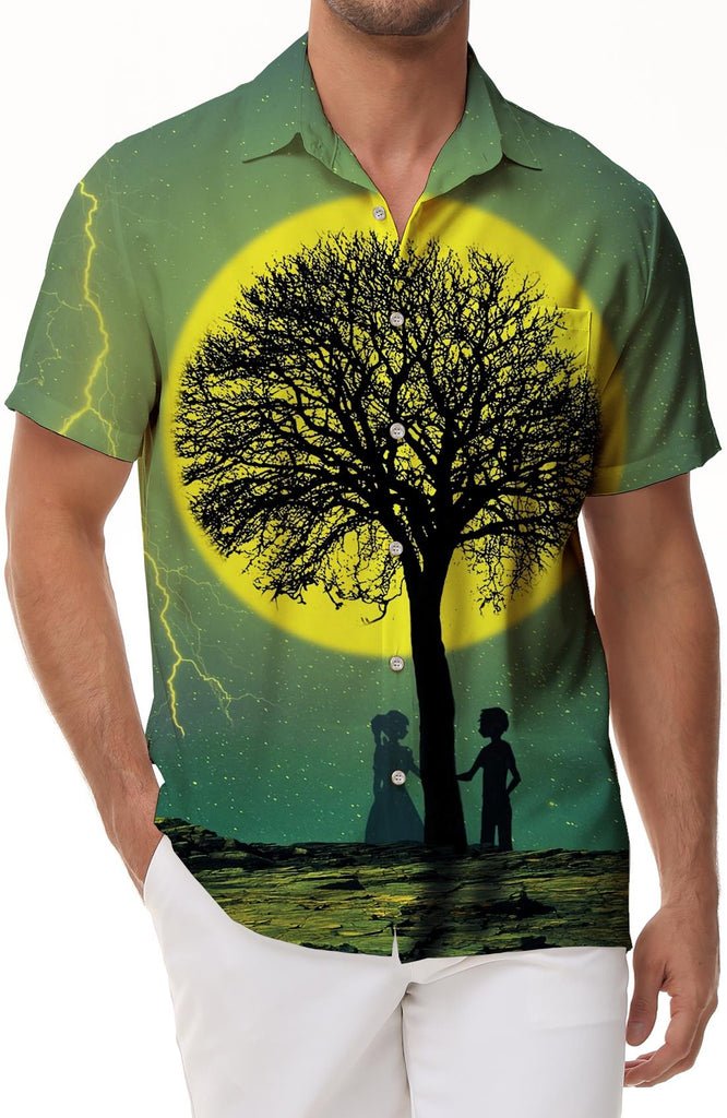 Romantic Tree Hawaiian Shirt Men's Casual Street Loose Summer Beach Leisure Short Sleeve Button Shirt Tops