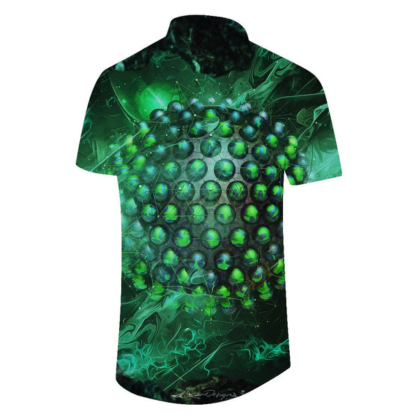 
Green geometric circular virus men's casual daily shirt short sleeve Hawaiian pocket lapel short sleeve shirt fashion
                