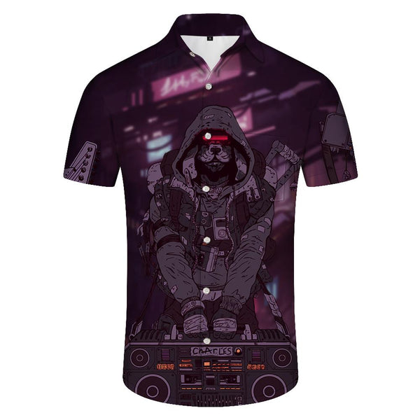 
Cool dj fashion print pattern men's Hawaiian shirt short sleeve button-down summer beach loose
                