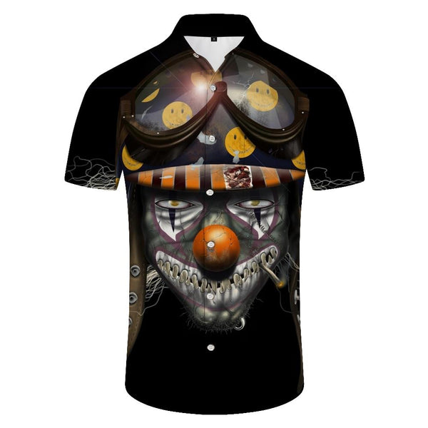 
Summer men's short-sleeved shirt skull print casual loose sportswear retro cool head Hawaiian short-sleeved shirt four seasons tropical
                