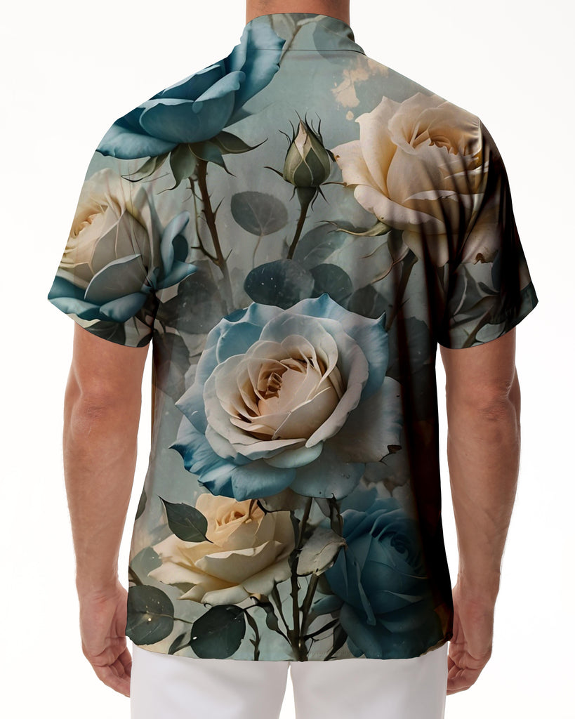 New summer rose style fashion button-down lapel Hawaiian short-sleeved shirt for men