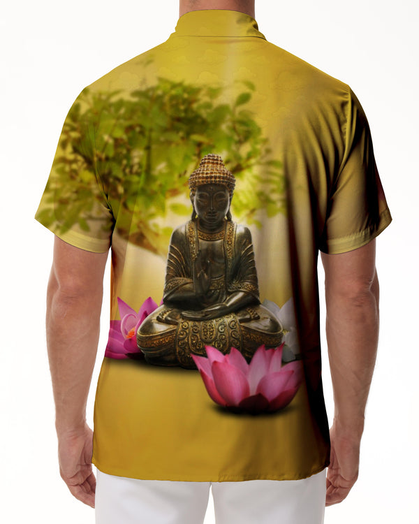 
Chinese Buddha Gold Statue Trendy Men's Comfortable Breathable Short Sleeve Shirt Casual Tops Regular Style
                