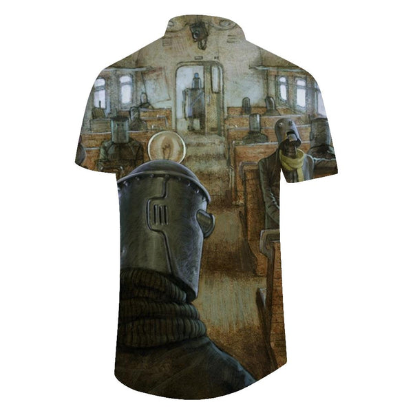 
Comic Plot Men's Casual Button Shirt Fashion Print Short Sleeve Button Shirt Lapel
                