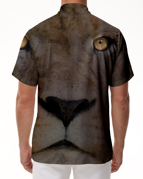 
Handsome lion men's breathable short-sleeved printed shirt regular comfortable shirt polyester soft short sleeve
                