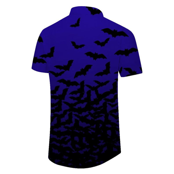 
Navy Blue Christmas Top Fashion Casual Men's Halloween Bat Print Pattern Flower Short Sleeve Shirt
                