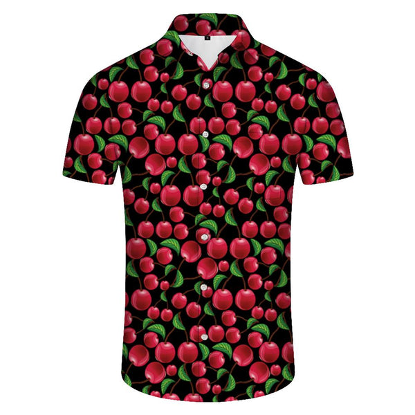 
Men's cherry print beach shirt Men's red fruit print casual shirt Hawaiian short sleeve
                