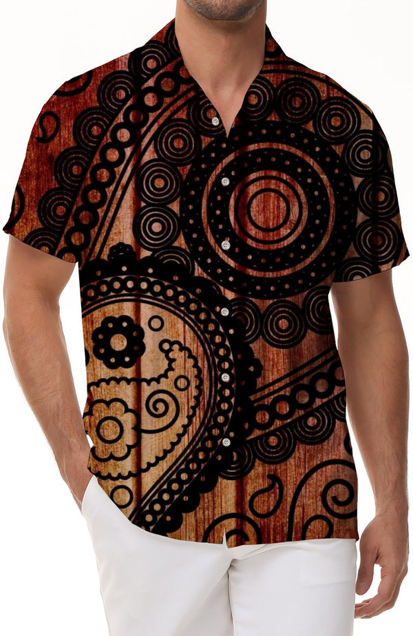 Indian Pattern Men's Short Sleeve Print Hawaiian Tropical Four Seasons Button Pocket Shirt Casual Comfort Tops