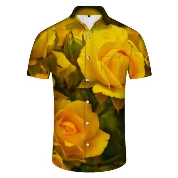 
Mens Hawaiian Shirts Short Sleeve Button Down Shirt Graceful Yellow Rose Flower Hawaiian Shirt for Men Beach Shirts
                