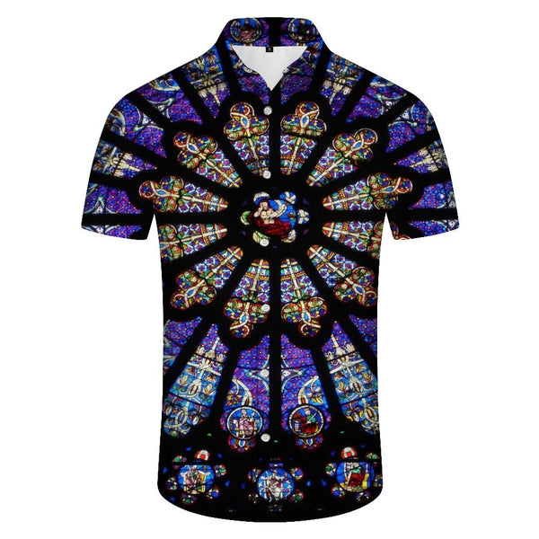 
Notre Dame de Paris Purple Glass Classic Short Sleeve Men's Short Sleeve Fashion Casual Hawaiian Button Lapel Pocket Glass Elegant Jesus
                