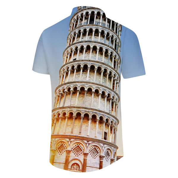 
Italian landmark Leaning Tower of Pisa men's shirt casual Hawaiian short sleeve casual suitable for street fishing
                