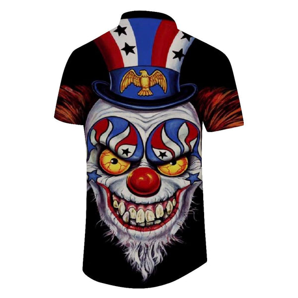 
Funny digital print circus juggler clown Hawaiian button men's rap daily walking travel short sleeve shirt island music festival
                