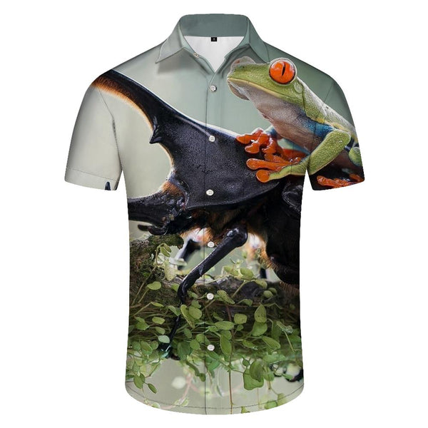 
Lapel Men's Short Sleeve Shirt Animal Bug and Frog Pattern Casual Shirt Fashion Street Men's Shirt Short Sleeve
                