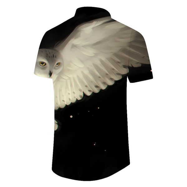 
Black and White Little Owl Cool Fantasy Hawaiian Tropical Button Lapel Men's Short Sleeve Button Four Seasons Shirt Cuban
                