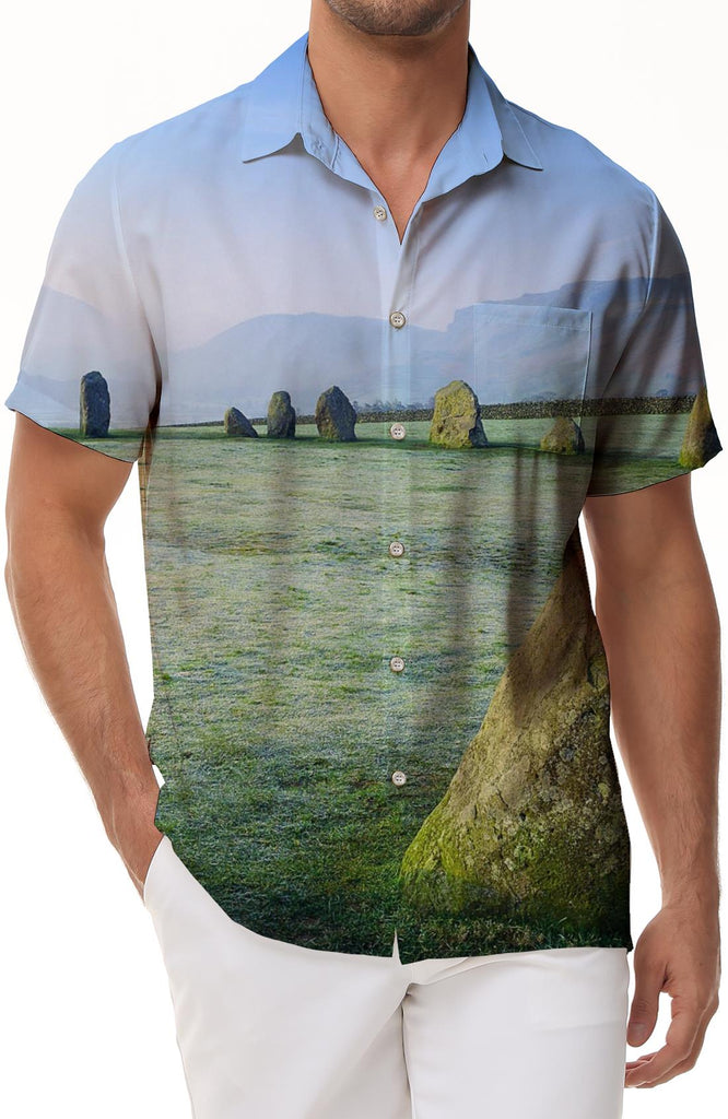 Wilderness fun ghost stone men's fashion casual short-sleeved shirt summer beach seaside ocean clothing essential