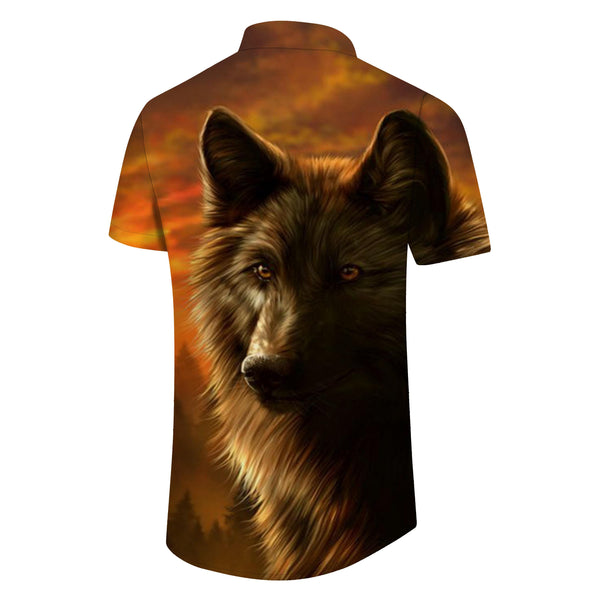 
Wolf Head Tropical Beach Shirt Hawaiian Button Men's Casual Shirt Short Sleeve Brown
                