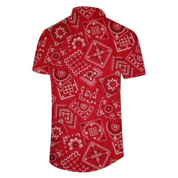 
Short-sleeved pattern men's casual red summer print shirt short-sleeved regular style casual with lapel
                