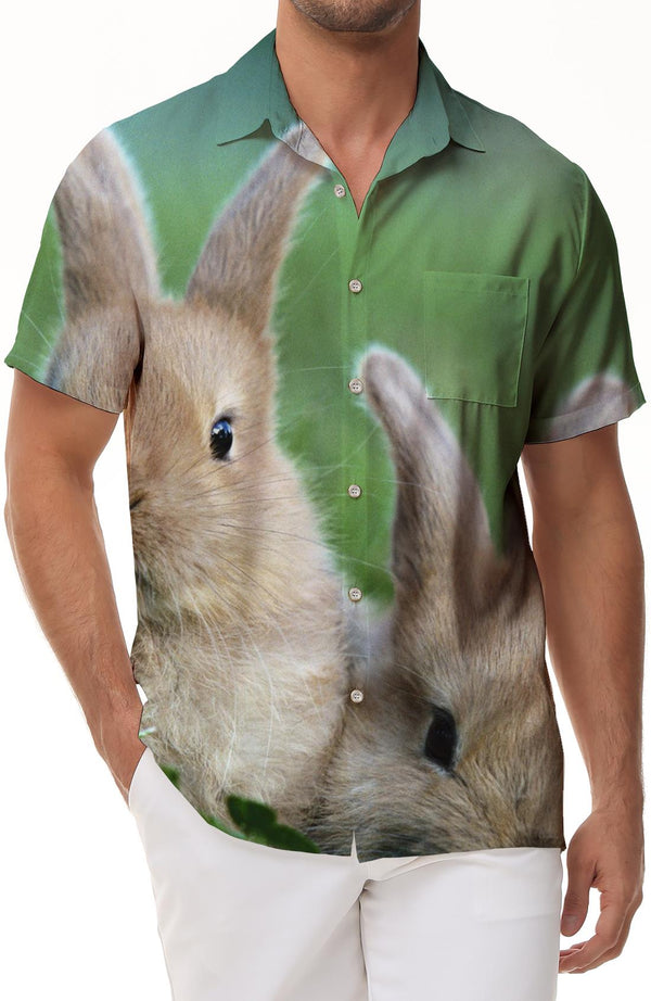 Rabbit Print Men's Shirt Button Down Dress Shirts Summer Casual Short Sleeve Tops for Office Travel Beach