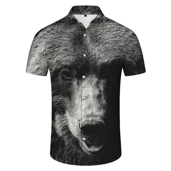 
Russian Gray Bear Creative Shirt Short Sleeve Lapel Print Pattern Hawaiian Tropical Beach Seaside Men's Clothing
                