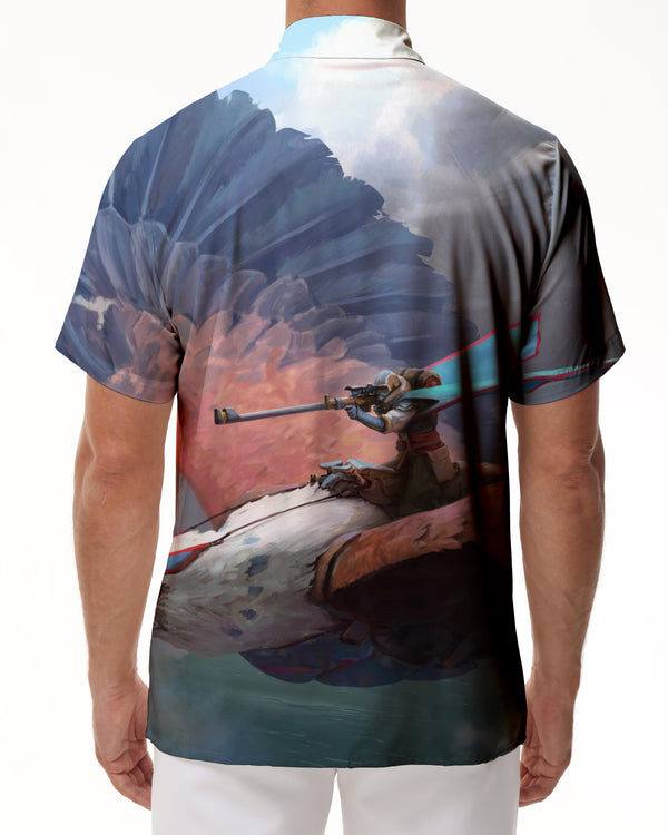 
Flying Sky Shooting 3D Printed Pattern Hawaiian Button Pocket Lapel Men's Casual Button Shirt Lapel
                