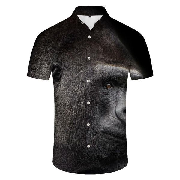 
3D printed monkey fashion style men's summer lapel short-sleeved hip-hop fashion funny Hawaiian rainforest shirt
                