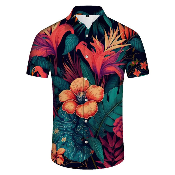 
Men's stylish Hawaiian art colorful flowers fashionable cool daily travel versatile men's casual loose tops
                