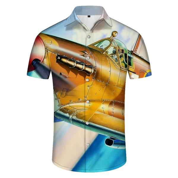 
Cartoon Orange Fighter Airplane Men's Hawaiian Shirt Casual Floral Short Sleeve Button-Up Tropical Top
                