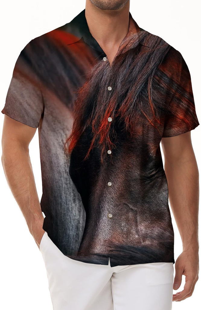 Men's Wild Horses Running on the Grass Short Sleeve Hawaiian Shirt Men's Fashion Print with Pocket Short Sleeve