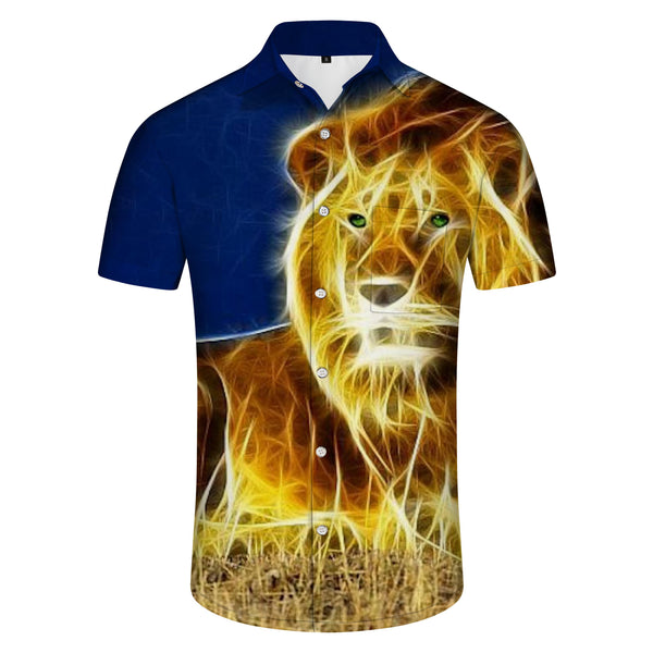 
Summer clothing men's short-sleeved clothes lion yellow blue cute shirt button short-sleeved top interesting breathable light summer clothes daily
                