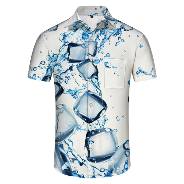 
Ice cube water drop 3D pattern fashion lapel shirt men's tops casual personality short-sleeved shirt beach
                