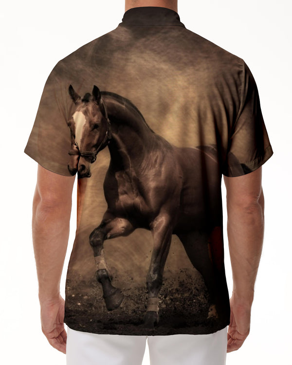 
Horses running in the desert Hawaiian button pocket lapel men's casual loose lining short sleeve button-down shirt casual
                