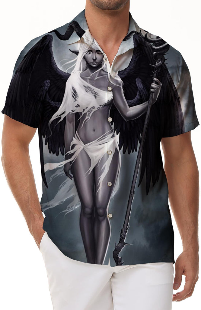 Black and white devil graphic print men's Hawaiian shirt short sleeve button down casual shirt beach short sleeve top