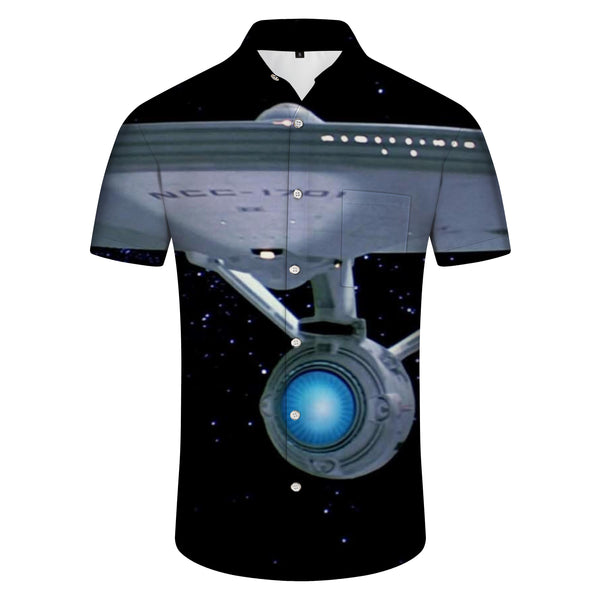 
Fantasy Space Planet and Sci-Fi Interstellar Travel Starship Print Short Sleeve Shirt Black
                