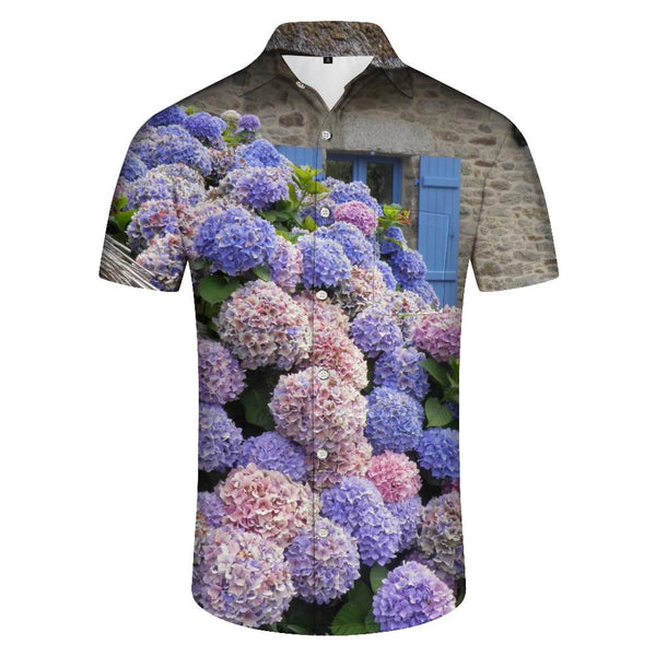 
Blue hydrangea fun fashion four seasons tropical short-sleeved shirt men's casual daily travel shirt short-sleeved fashion trend Hawaii
                