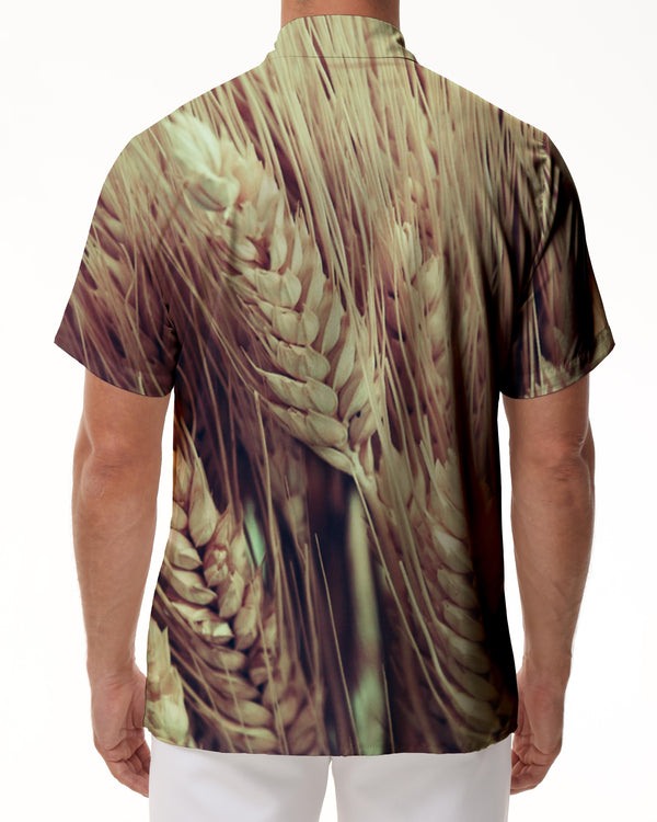 
Wheat and Blue Sky Print Men's Short Sleeve Shirt Casual Button Shirt with Pockets
                