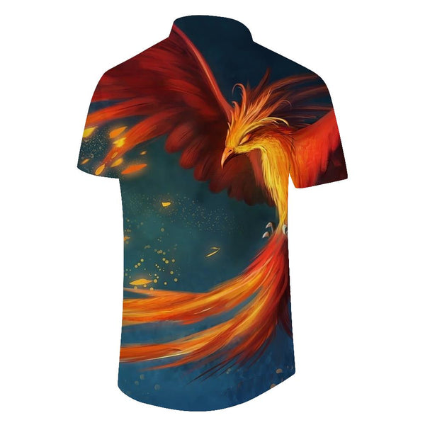 
Phoenix lapel pocket Hawaiian tropical four seasons men's casual short sleeve fashion trend short sleeve shirt trend
                