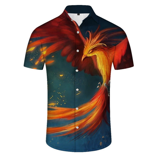 
Phoenix lapel pocket Hawaiian tropical four seasons men's casual short sleeve fashion trend short sleeve shirt trend
                