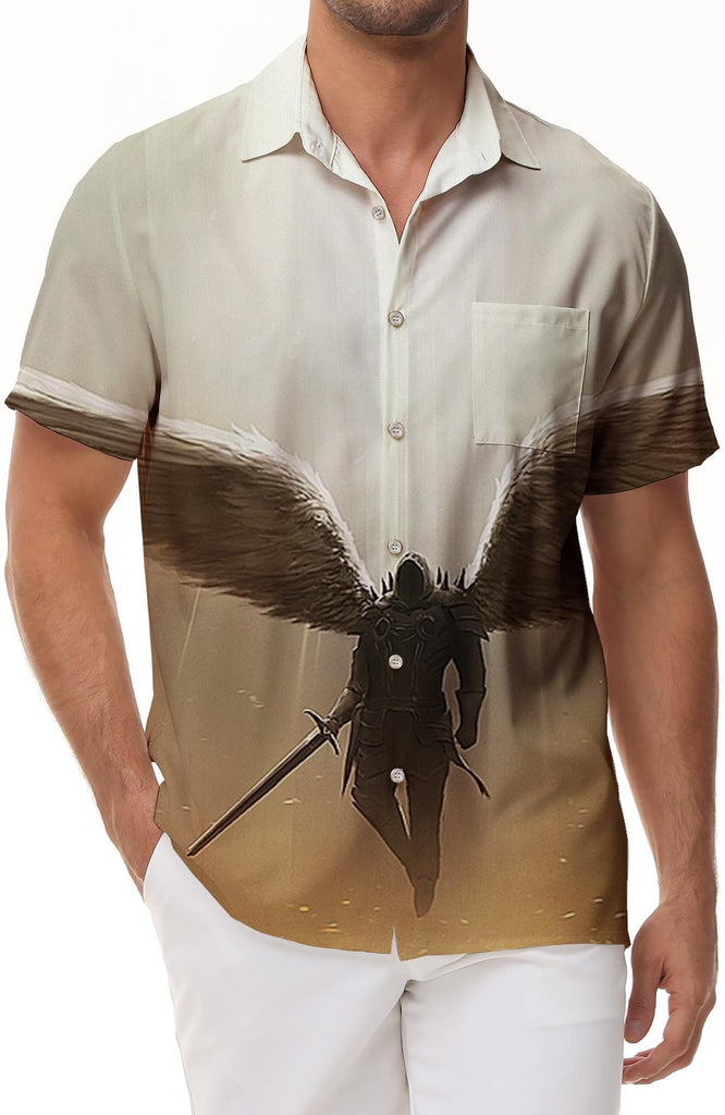 Sky Wings Warrior Hawaiian Shirt Short Sleeve Button-Up Tropical Shirt Casual Summer Beach Shirt Lapel