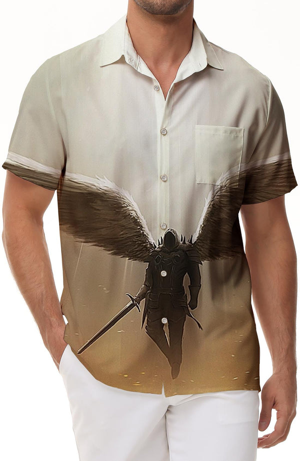 Sky Wings Warrior Hawaiian Shirt Short Sleeve Button-Up Tropical Shirt Casual Summer Beach Shirt Lapel