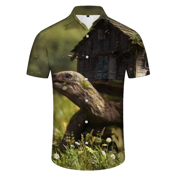 
Fantasy big turtle 3D print tropical Hawaii fun regular style casual loose men's breathable fashionable simple short-sleeved shirt
                
