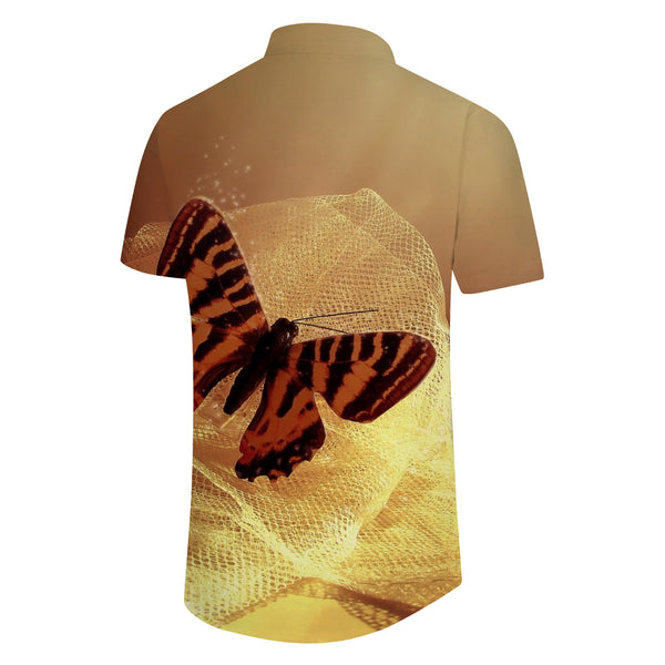 
Gauze graceful butterfly four seasons comfortable short-sleeved retro shirt brown men's casual daily outing short-sleeved shirt
                