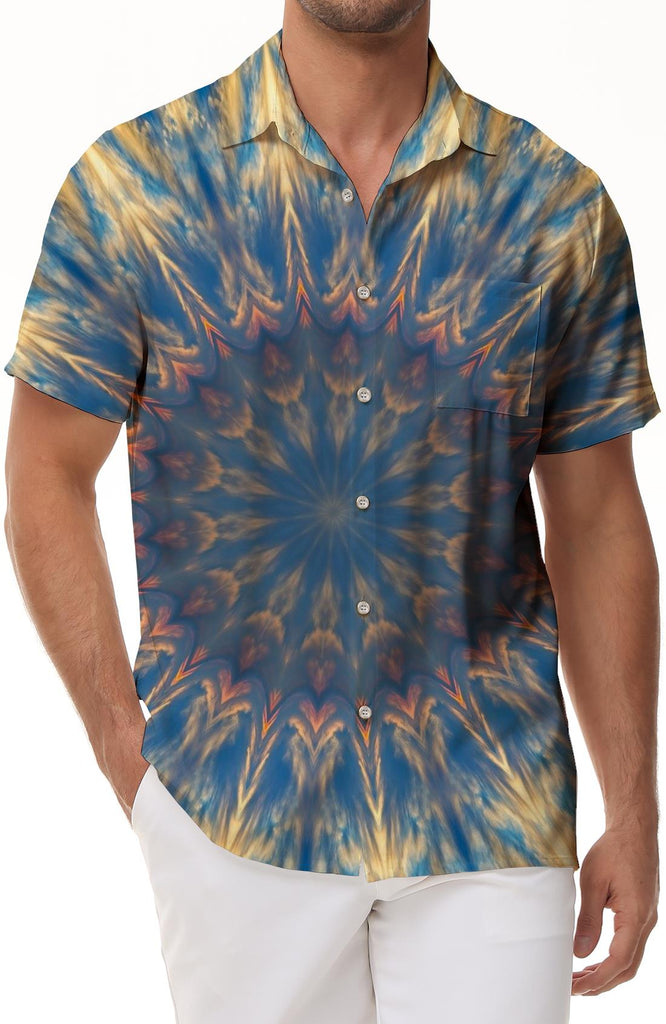 Blue abstract pattern design men's casual short-sleeved shirt summer casual fashion shirt